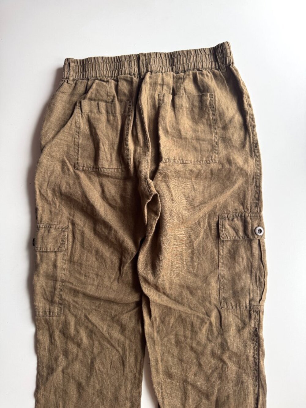 MICHAEL STARS Bobbi Olive Brown 100% Linen Straigt Leg Cargo Pants, Size S - Picture 5 of 8
